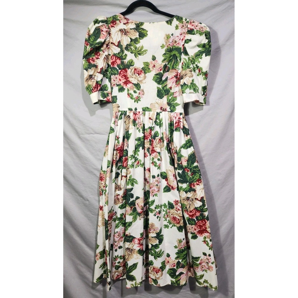 Carol Anderson‎ Floral Midi Dress Puff Sleeve Button Front Cottagecore Size 5/6 - Picture 2 of 10